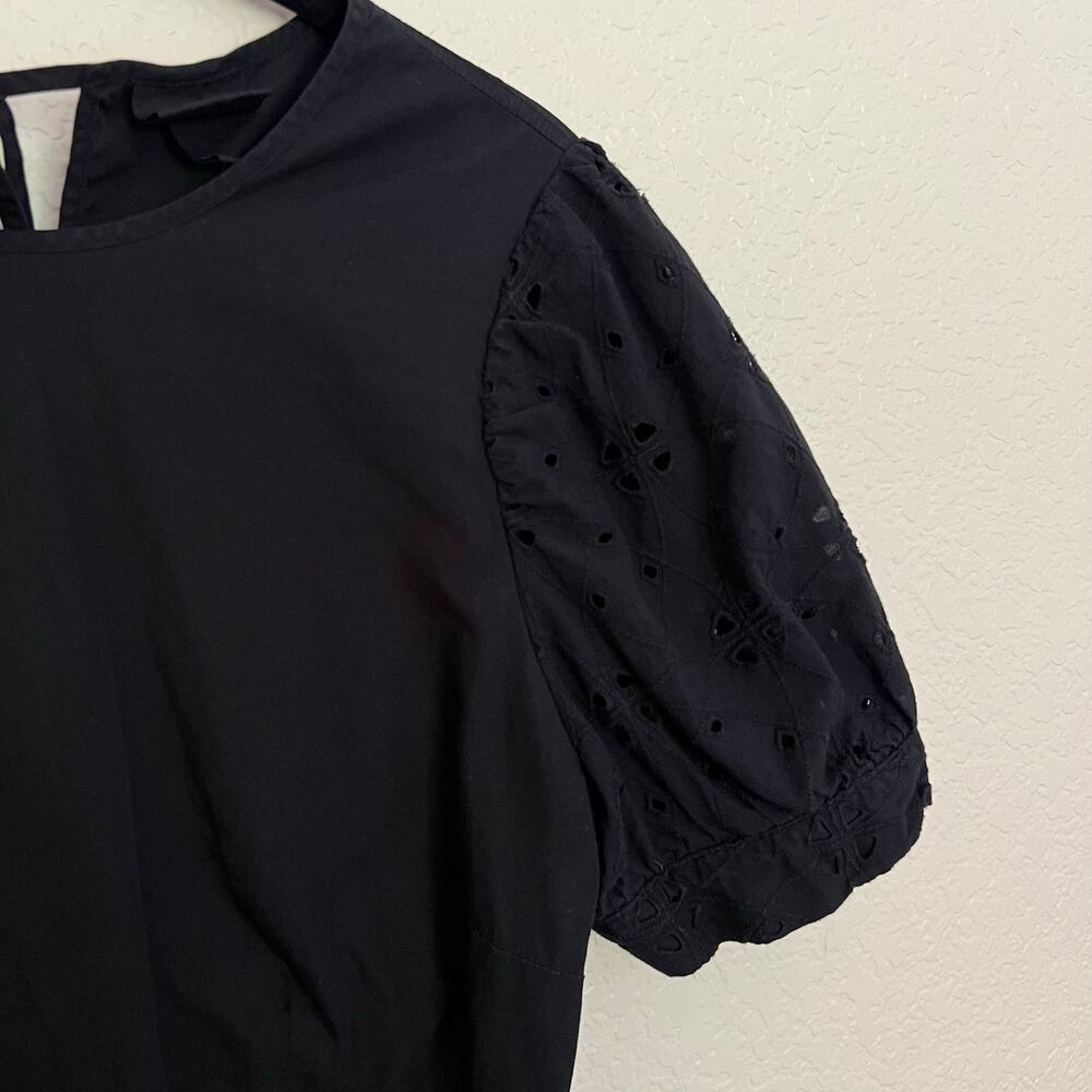 Who What Wear, Eyelet Peplum Top, Black, 100% Cotton, Puff Sleeve Blouse - Picture 7 of 12